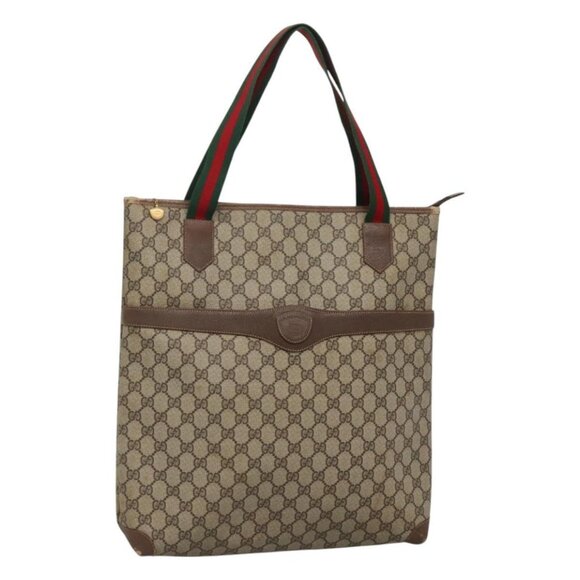 GUCCI GG Supreme Web Sherry Line Tote Bag PVC Beige Green Red Auth BA943 - Picture 1 of 16